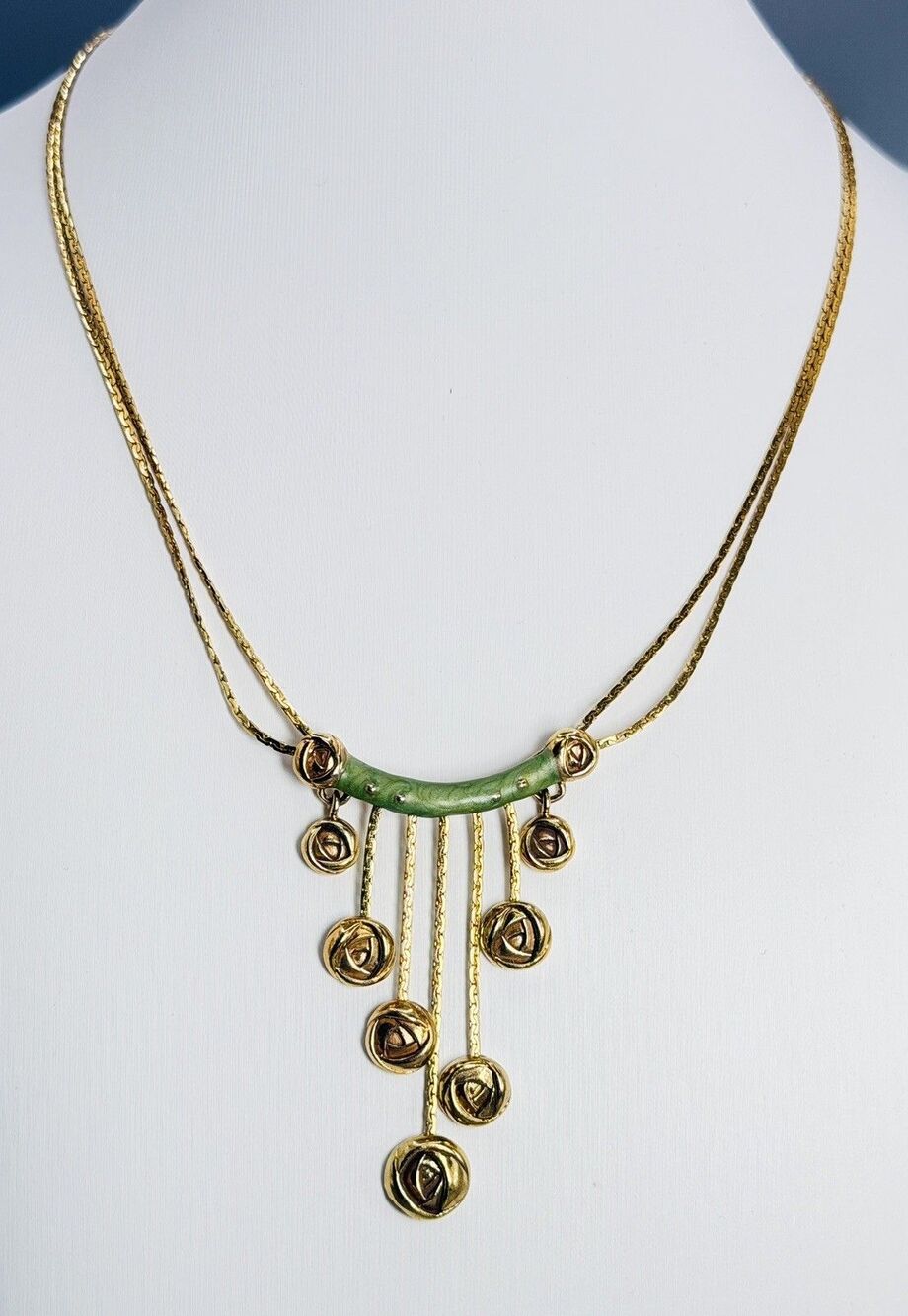 Thomas Blackshear Deco Necklace Green Enamel Rose Drop Ebony Visions 2000 VTG